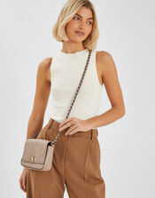 Chain Strap Faux Leather Cross-Body Bag, Mink (MINK), large