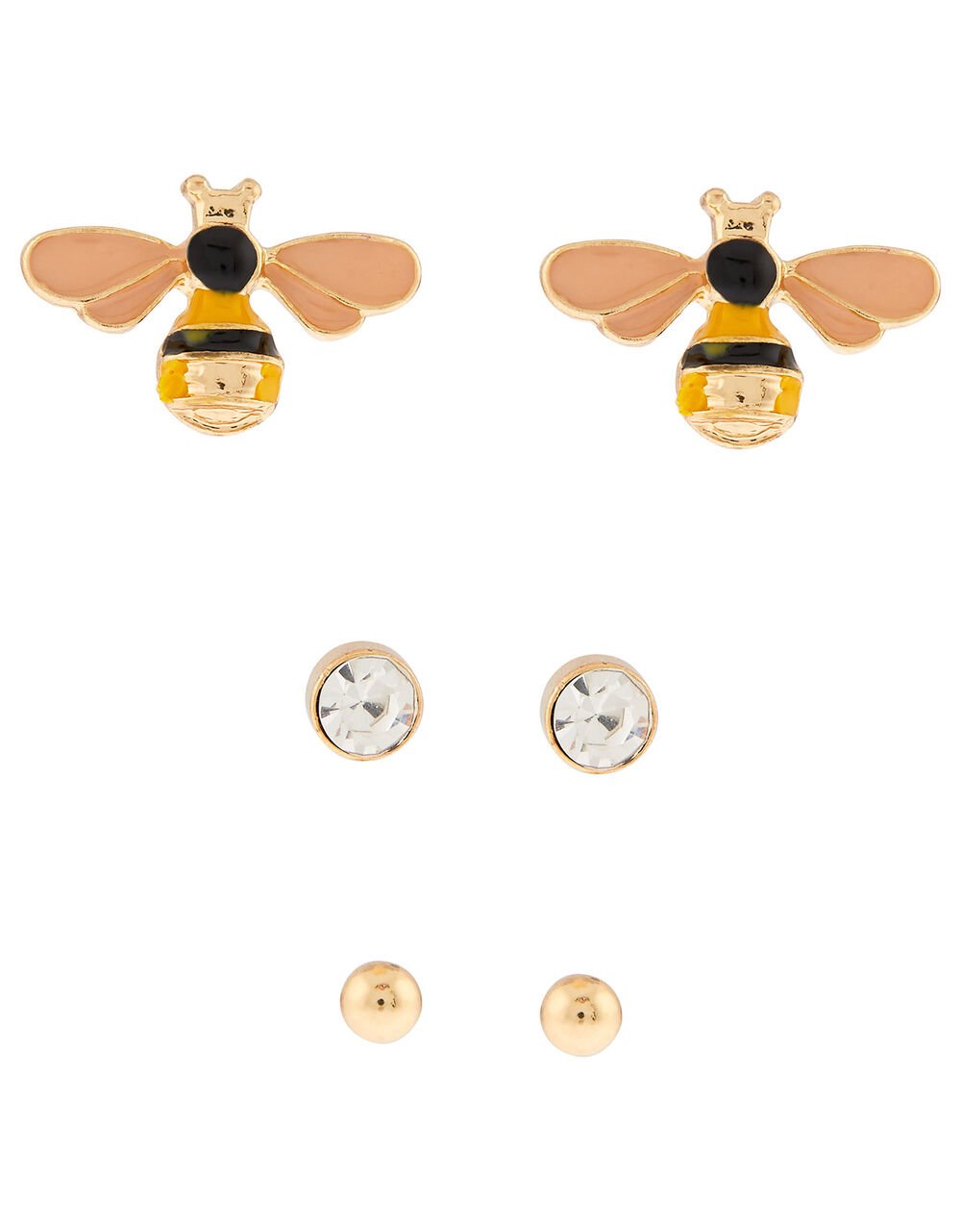 Bee, Crystal and Ball Stud Earring Set, , large