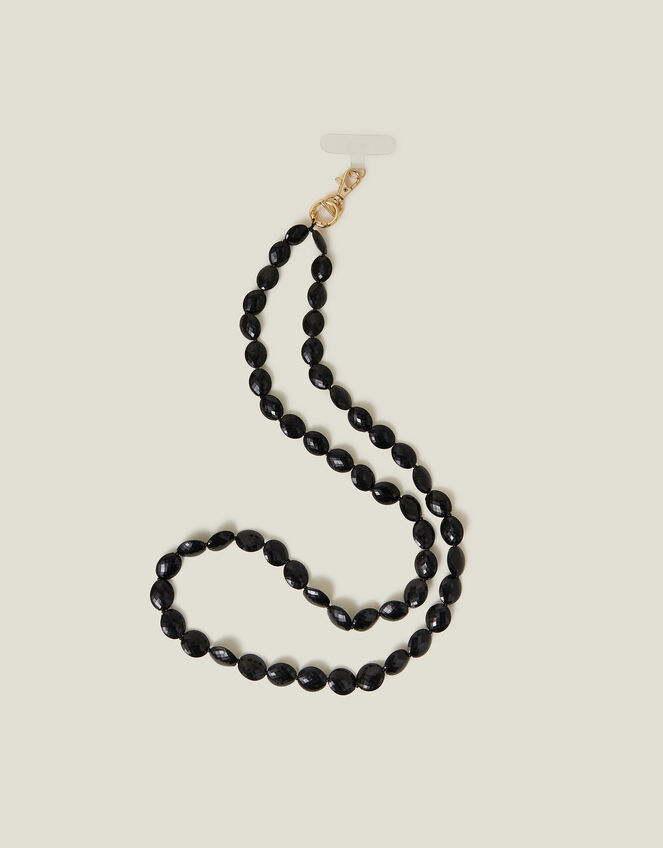 Chunky Bead Phone Strap Black, , large