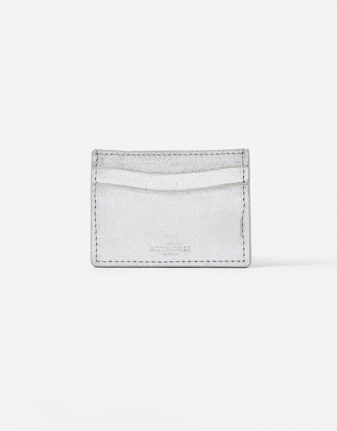 Metallic Leather Card Holder, Silver (SILVER), large