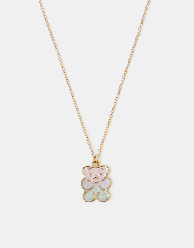 Girls Enamel Bear Pendant Necklace, , large