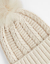 Chunky Knit Pom-Pom Beanie, Cream (CREAM), large