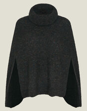 Roll Neck Knit Poncho, Black (BLACK), large