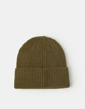 Heart Embroidered Beanie Hat, Green (OLIVE), large