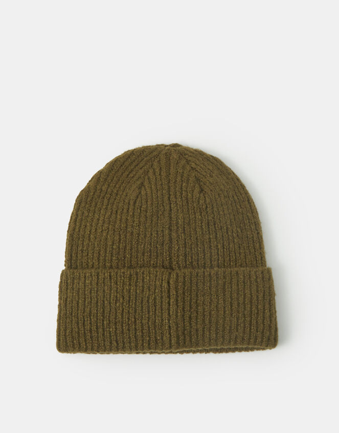 Heart Embroidered Beanie Hat, Green (OLIVE), large