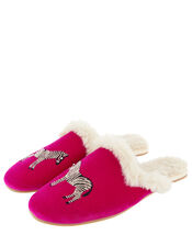 Embellished Zebra Mule Slippers, Pink (PINK), large