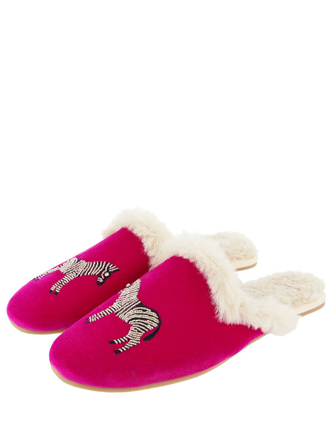 Embellished Zebra Mule Slippers, Pink (PINK), large