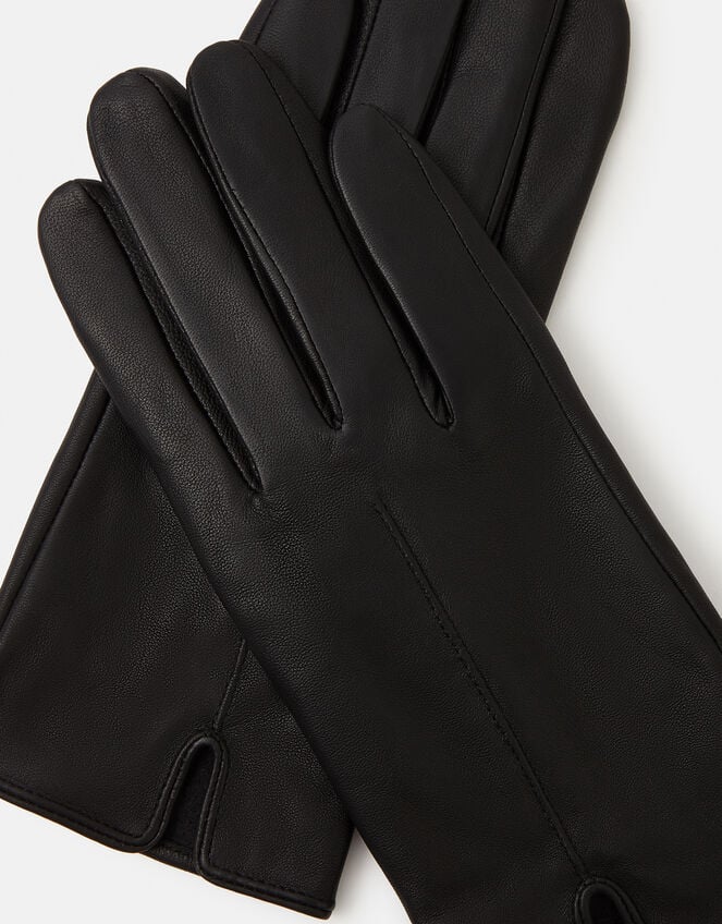 Faux Fur Lined Touchscreen Leather Gloves, Black (BLACK), large