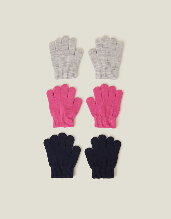 3-Pack Girls Plain Knit Gloves, Multi (PASTEL MULTI), large