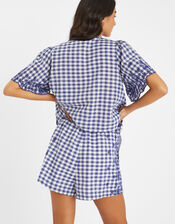 Gingham Embroidered Shorts, Blue (BLUE), large