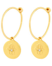 Gold-Plated Hamsa Hand Huggie Hoops, , large