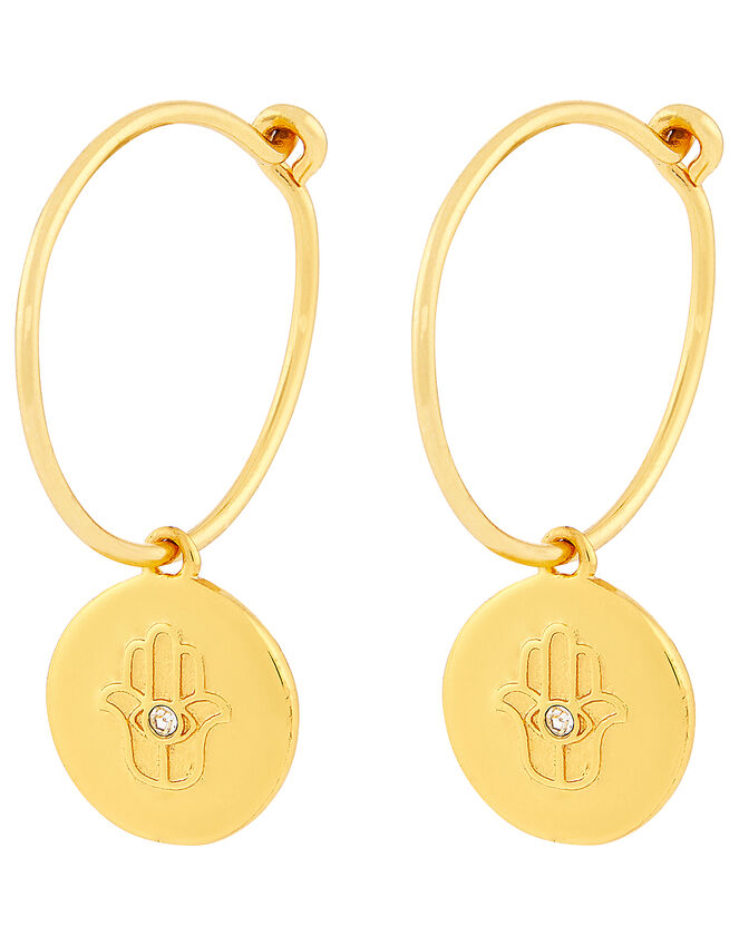 Gold-Plated Hamsa Hand Huggie Hoops, , large