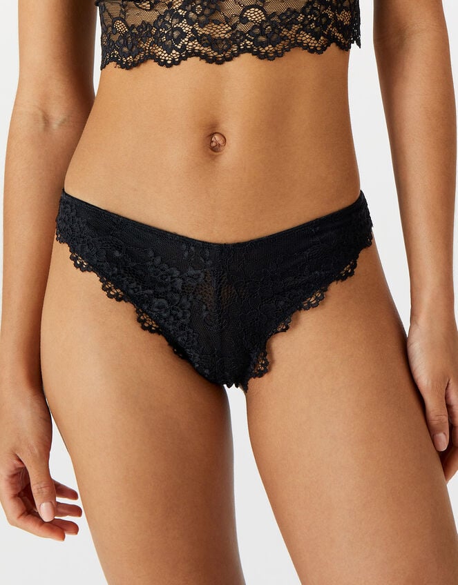 Lace Brazilian Briefs, Black (BLACK), large