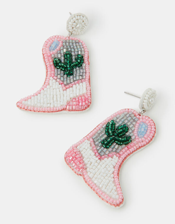 Cowboy Boot Beaded Drop Earrings, , large