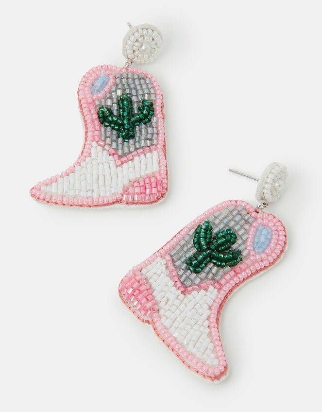 Cowboy Boot Beaded Drop Earrings, , large