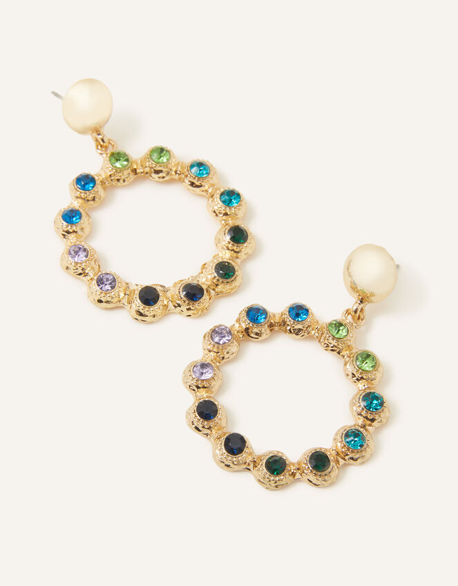 Large Gem Circle Earrings, , large