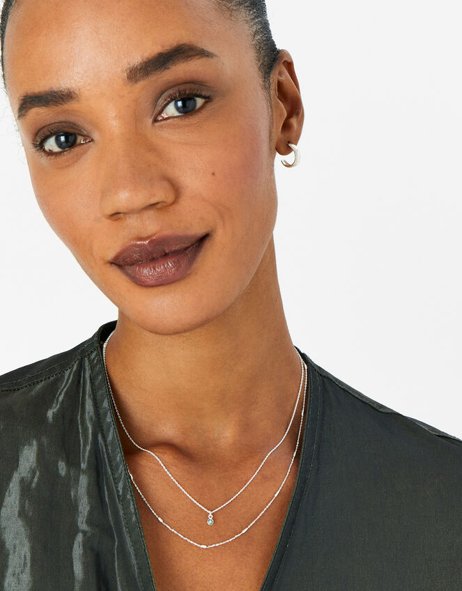 Sterling Silver Crystal Pendant Necklace, , large