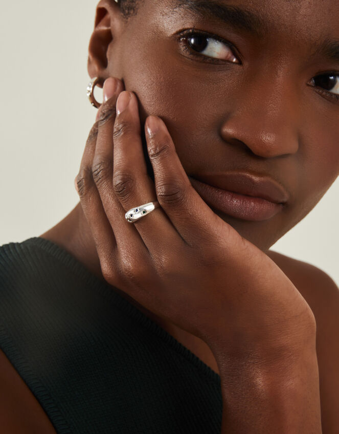 Sterling Silver-Plated Star Gemstone Ring, Silver (ST SILVER), large