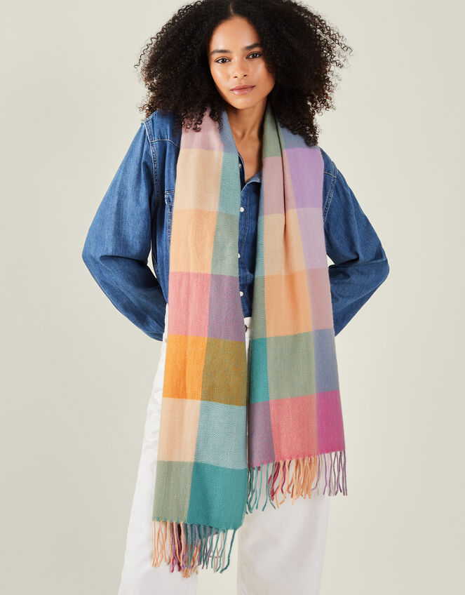 Woven Colour Block Blanket Scarf, , large