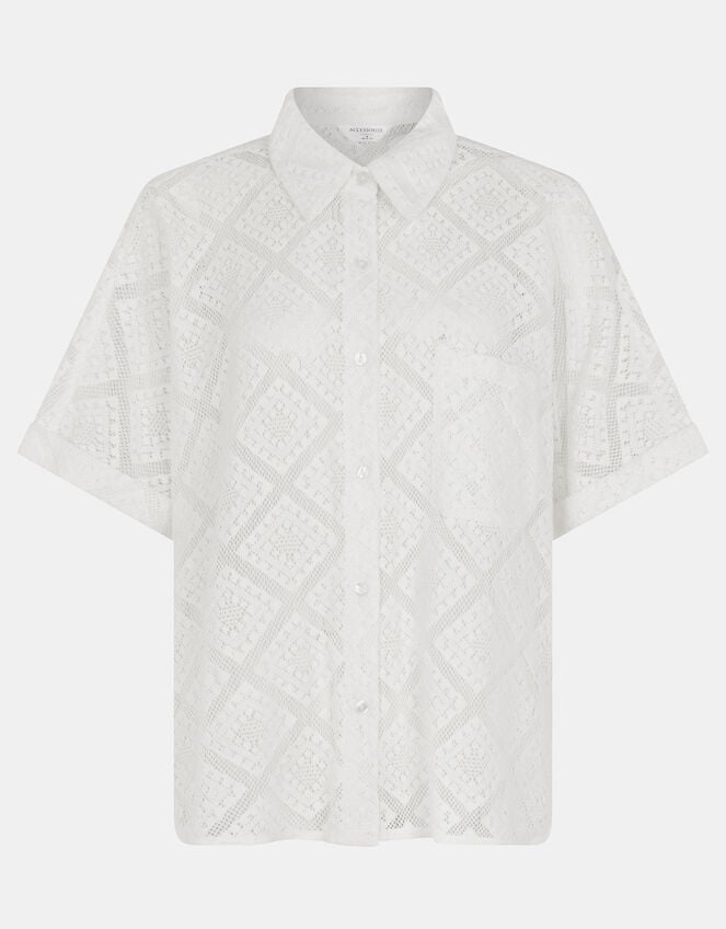 Short Sleeve Lace Shirt, Ivory (IVORY), large