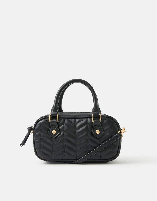 Chevron Quilted Crossbody Handbag, Black (BLACK), large