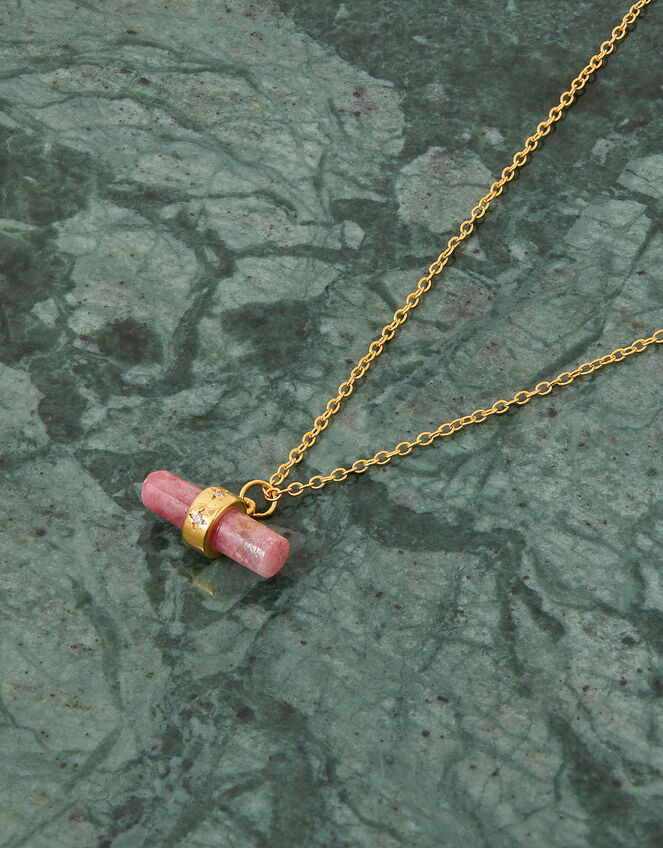 14ct Gold-Plated Rhodonite T-Bar Pendant Necklace, , large