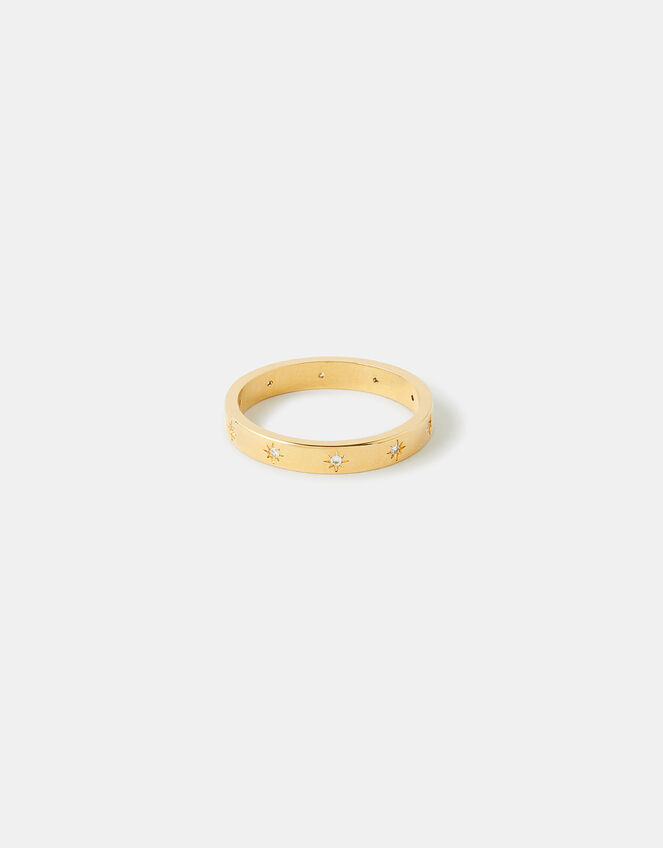 Gold-Plated Sparkle Star Band Ring, Gold (GOLD), large