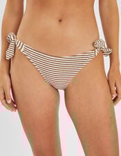 Textured Stripe Tie Front Bikini Top, Camel (BEIGE), large