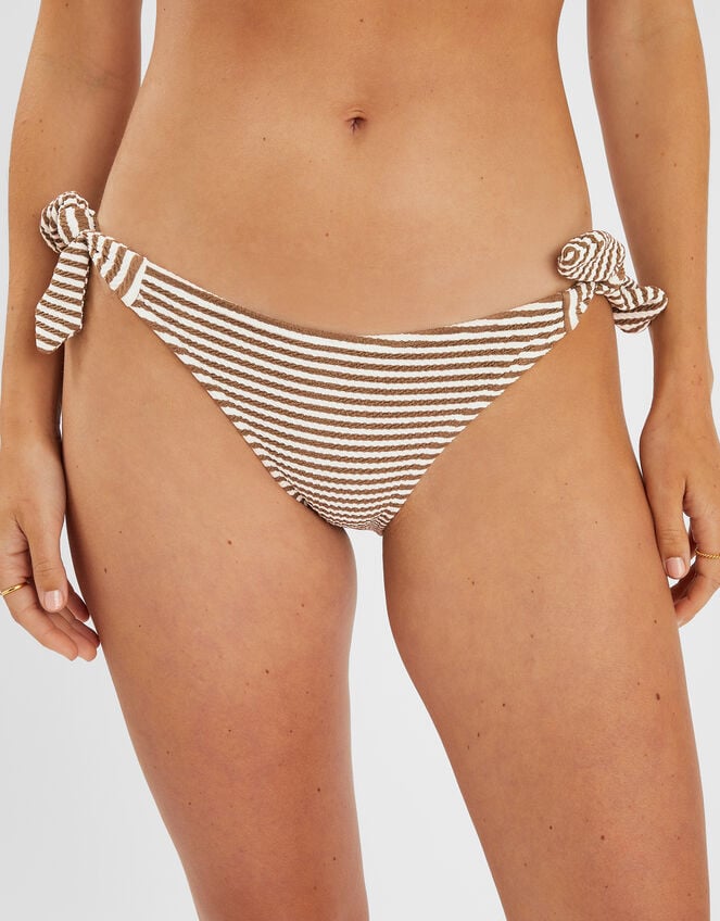 Textured Stripe Tie Front Bikini Top, Camel (BEIGE), large