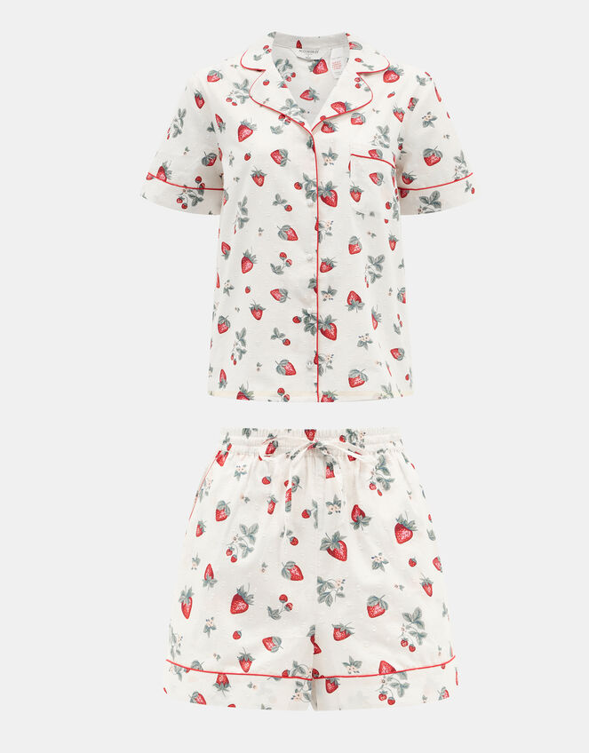 Strawberry Print Short Pyjamas Set, Ivory (IVORY), large