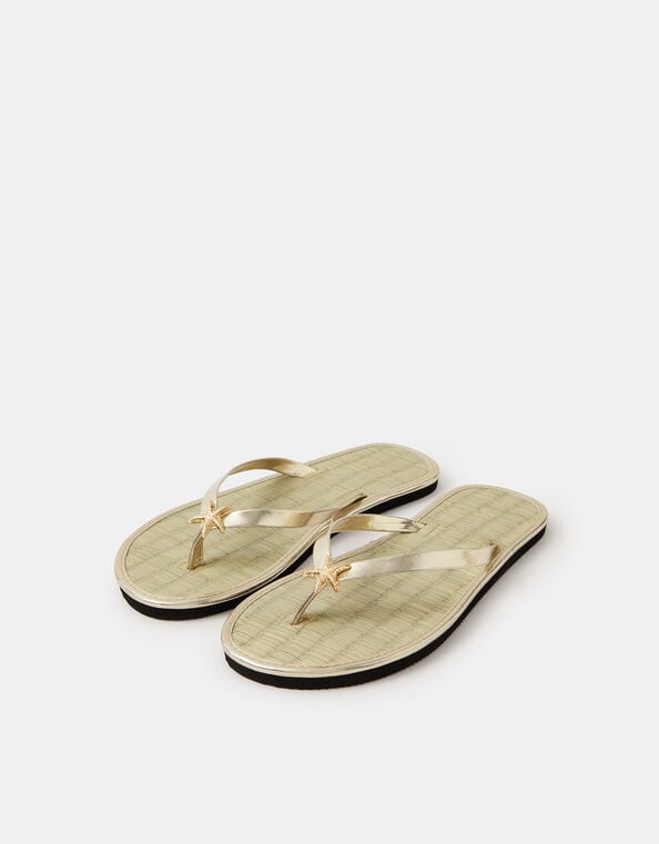 Starfish Metallic Seagrass Flip Flops, Gold (GOLD), large