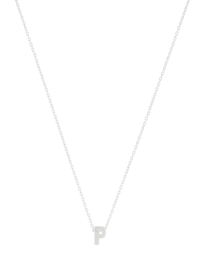 Sterling Silver Sparkle Initial Necklace - P, , large