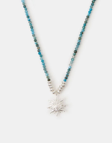 Sterling Silver-Plated Bead Sun Pendant Necklace, , large