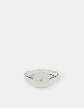 Sterling Silver-Plated Star Diamanté Signet Ring, Silver (ST SILVER), large