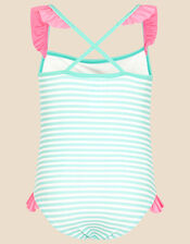 Girls Flamingo Stripe Swimsuit, Blue (BLUE), large