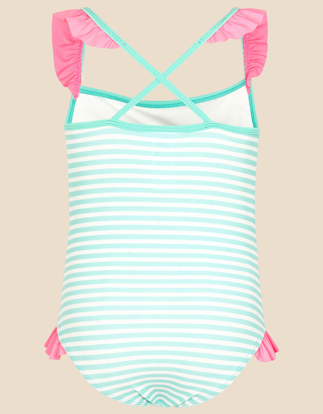 Girls Flamingo Stripe Swimsuit, Blue (BLUE), large