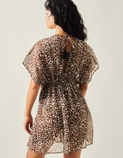 Animal Print Chiffon Kaftan, Brown (BROWN), large
