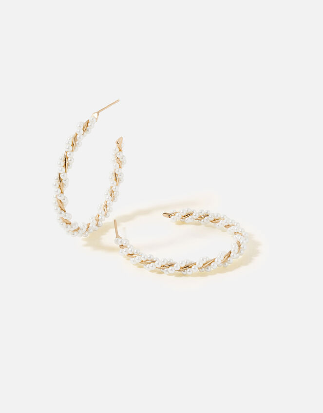 Midnight Sky Twisted Pearl Hoops, , large