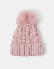 Faux Fur Pom Beanie Hat, Pink (PINK), large