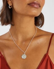Sterling Silver-Plated Hammered Disc Pendant Necklace, , large