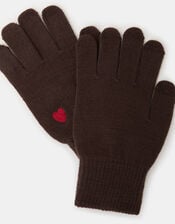 Heart Embroidered Touchscreen Gloves, Brown (CHOCOLATE), large
