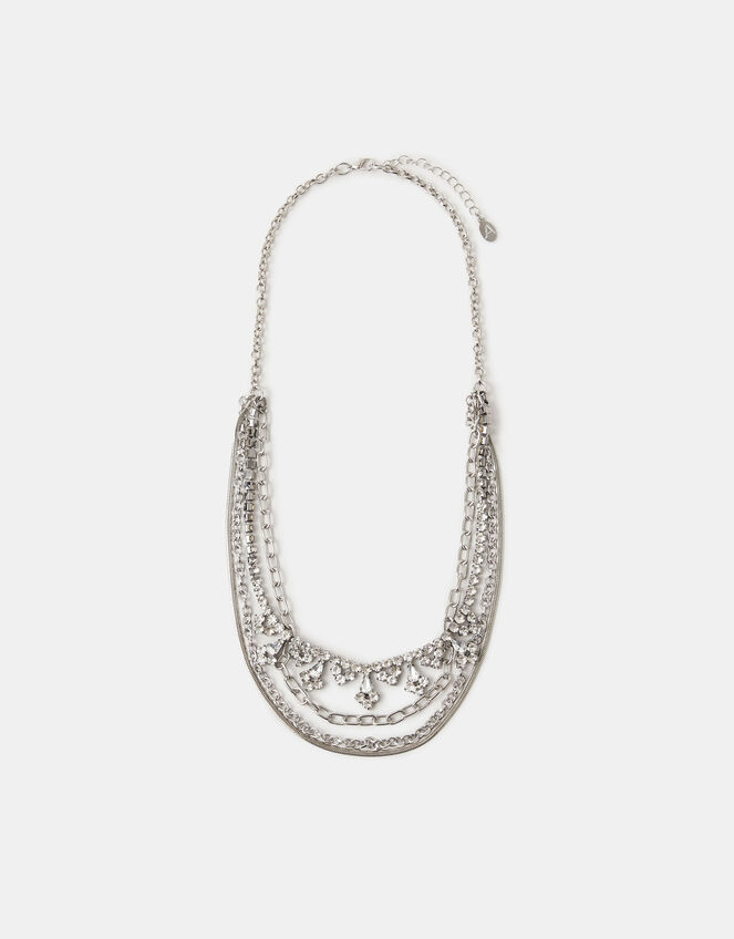 Diamanté Chain Layered Necklace, , large