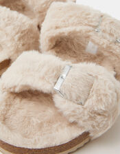 Fluffy Buckle Slippers, Cream (CREAM), large