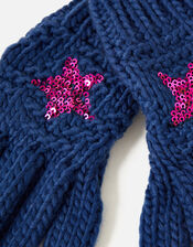 Girls Star Gloves , Blue (NAVY), large