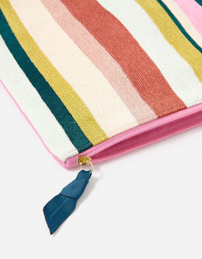 Large Stripe Embroidered Washbag, , large