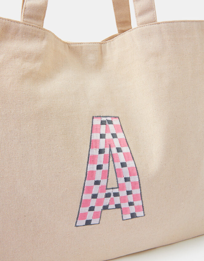 Initial Embroidered Tote Bag, Pink (PINK), large