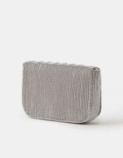 Beaded Fold-Over Clutch Bag, Silver (SILVER), large