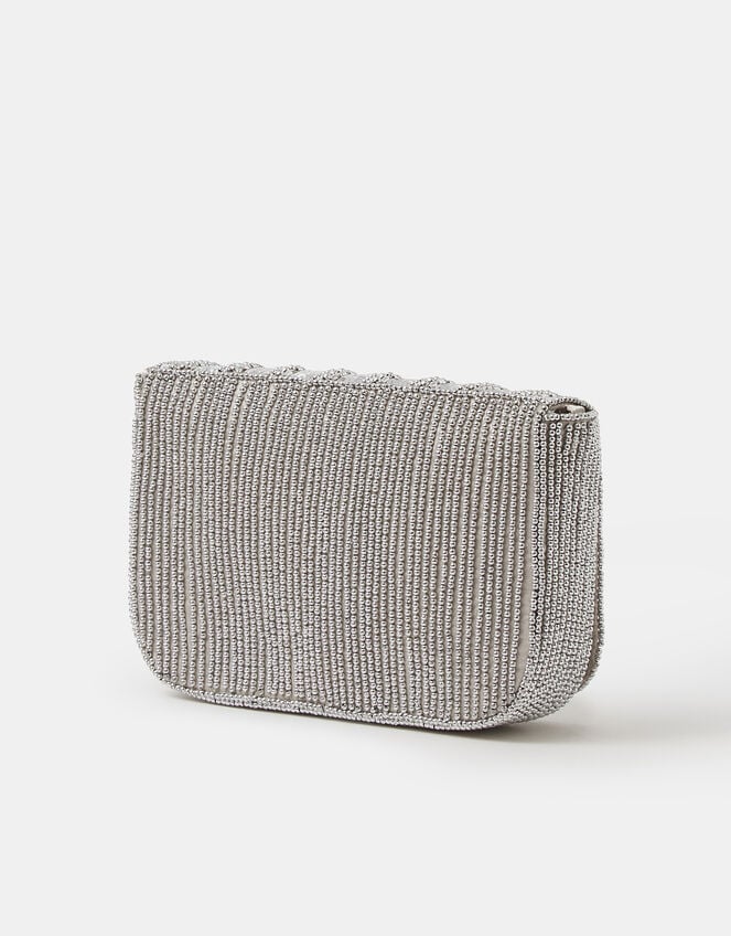Beaded Fold-Over Clutch Bag, Silver (SILVER), large