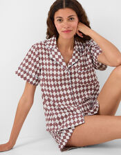 Diamond Print Short Pyjama Set, Brown (BROWN), large