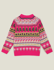 Girls Fair Isle Christmas Jumper, Pink (PINK), large